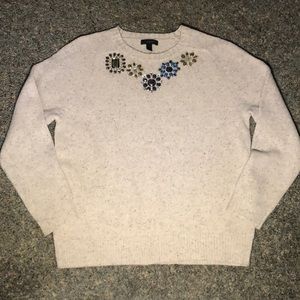 J.Crew Lambs Wool Tan/Brown Rhinestone Embellished Sweater Lg